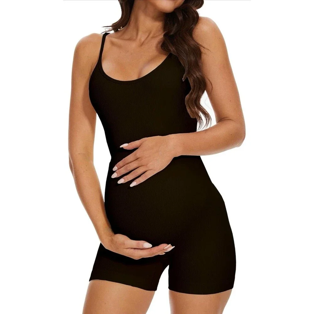 Maternity Workout Romper Pregnancy Yoga Ribbed One Piece Seamless Jumpsuit/ LG